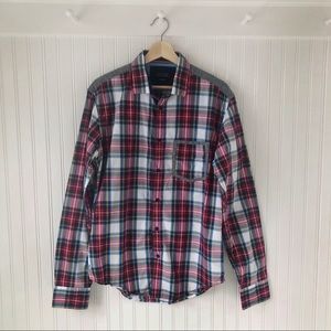 ZARA Men’s Plaid Button-up Shirt with Grey Detail